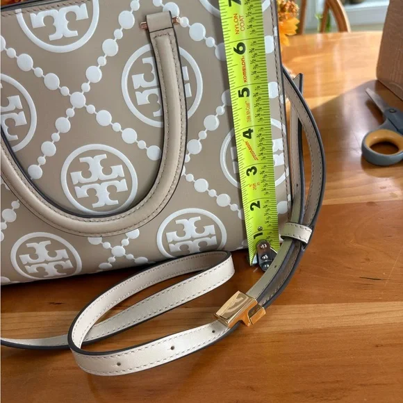 Tory Turch T Monogram Square Shoulder Bag Contrast Embossed purse medium NWOT - Picture 10 of 11